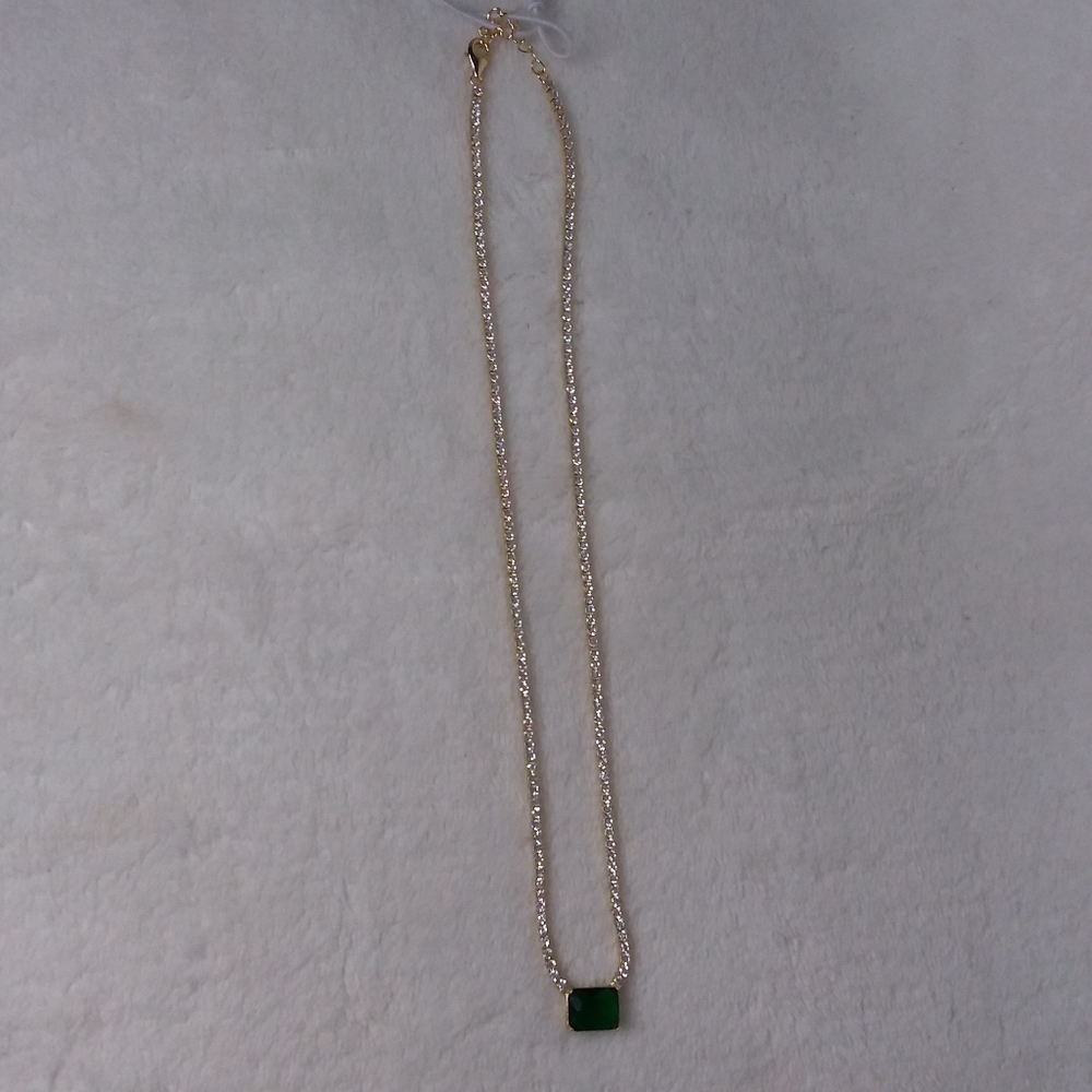 Necklace Fine Gold Plated Green Clear Rhinestones Stella Rose